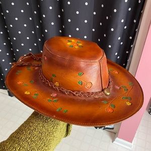 NWOT Floral leather hat